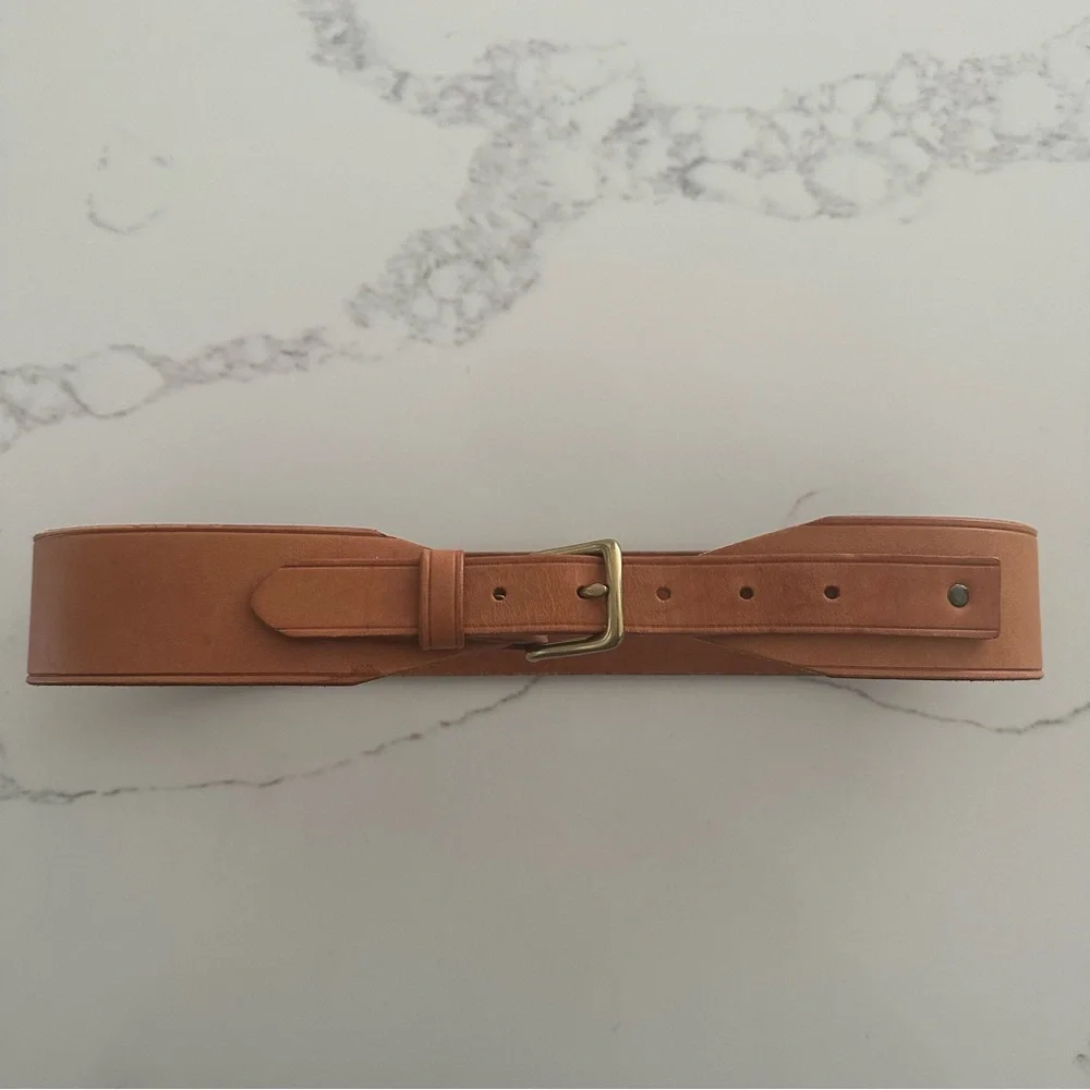 J. Crew Wide Leather Belt with Brass Buckle in Natural Tan Leather Size Small